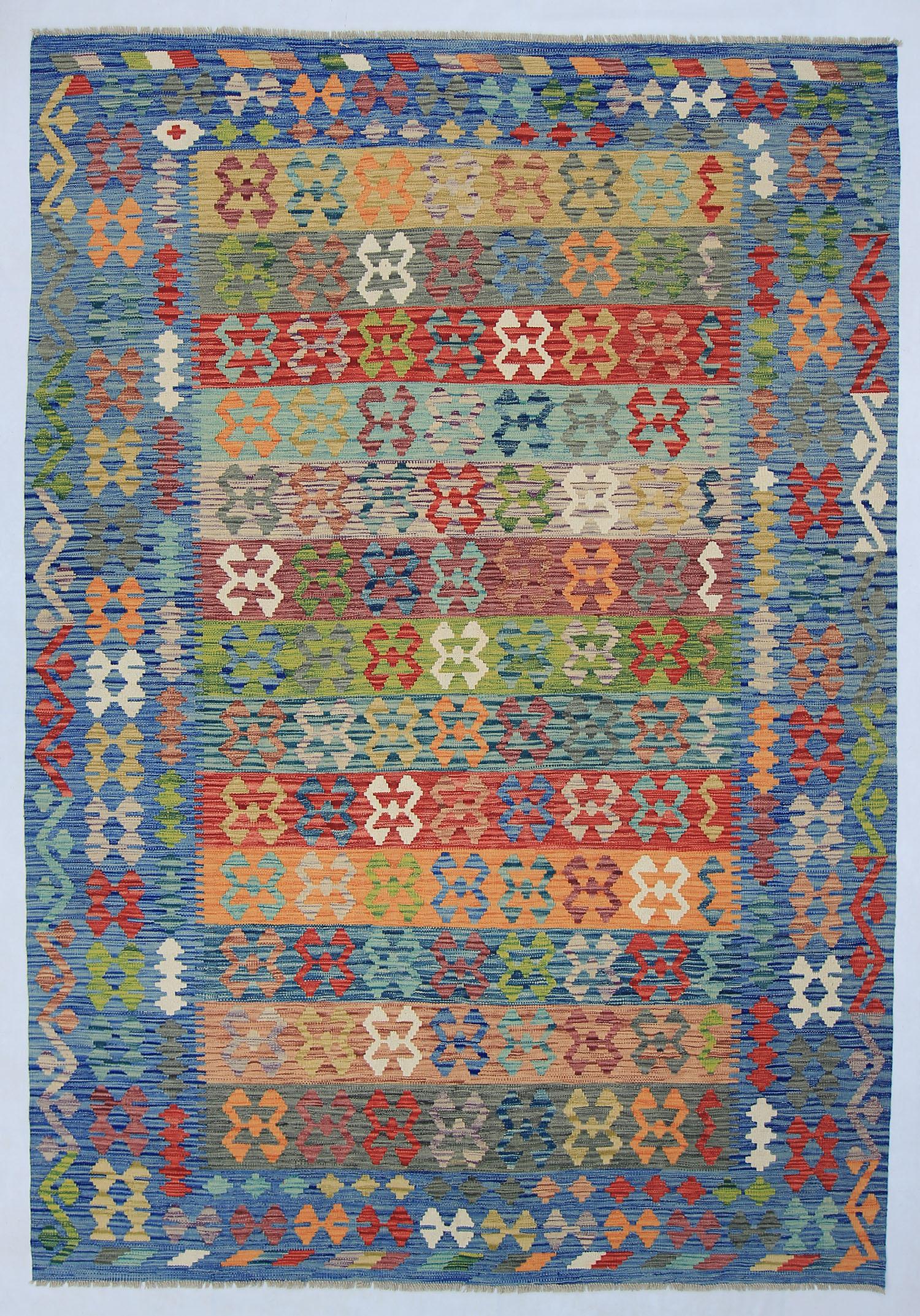 6' 6"X 10' Multy Handmade Veggie Dye Kilim Rug Rectangular