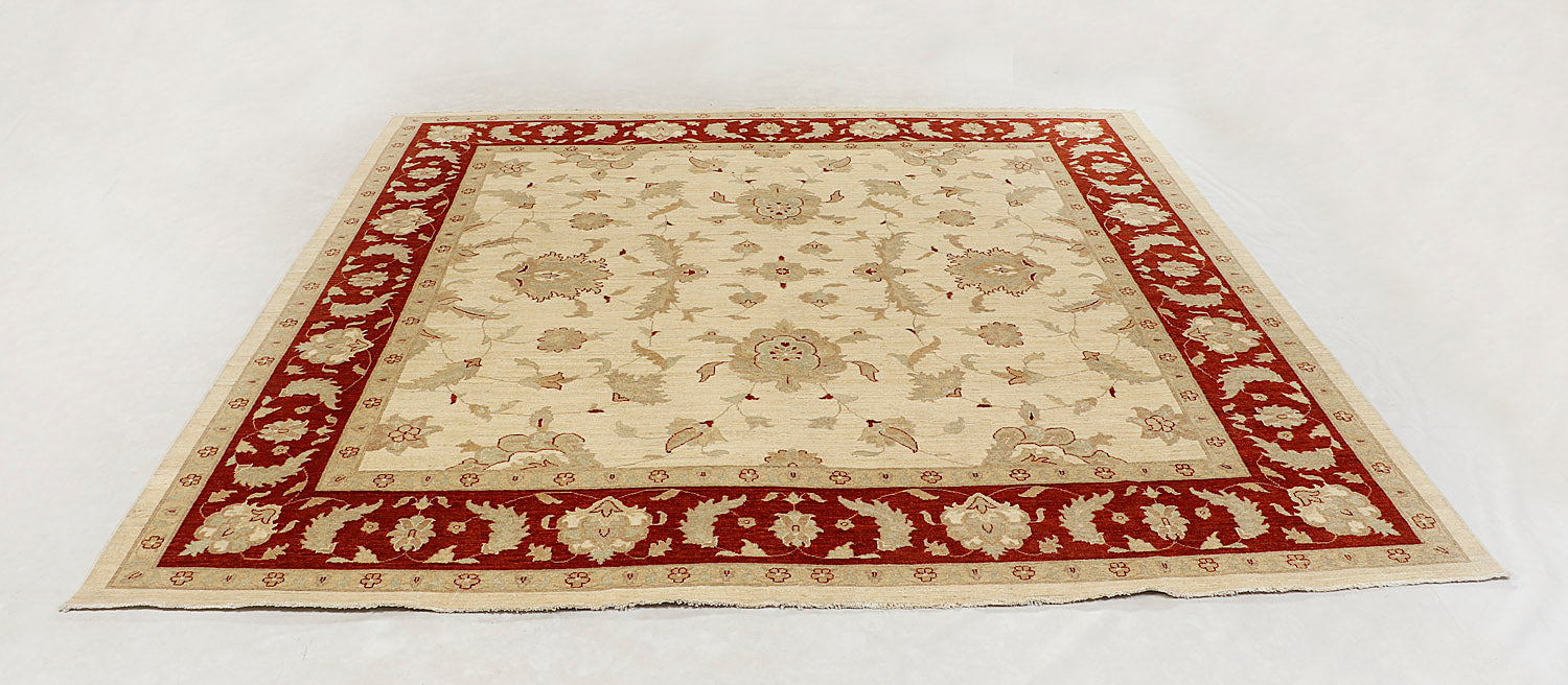 Ziegler Persian Hand Knotted Wool Square Rug Ivory 10' x 10'