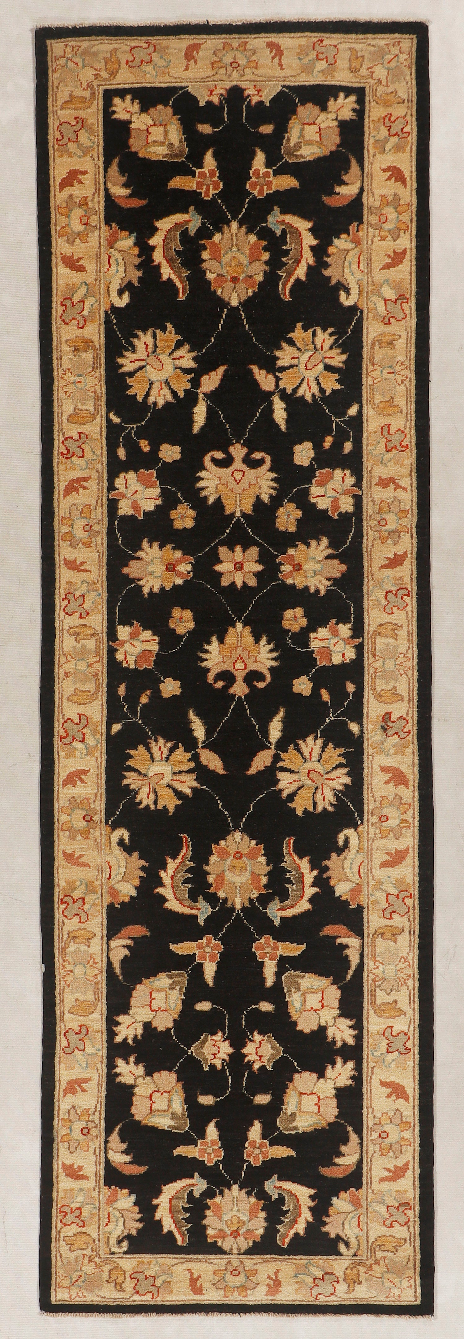 Ziegler Persian Hand Knotted Wool Runner Black 2'6" x 9'