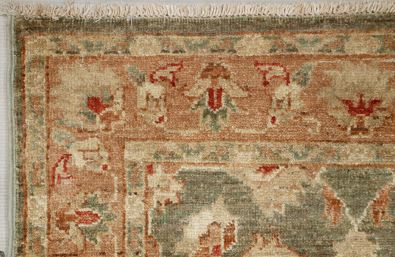 Ziegler Persian Hand Knotted Wool Runner Green 10'6" x 2'6"