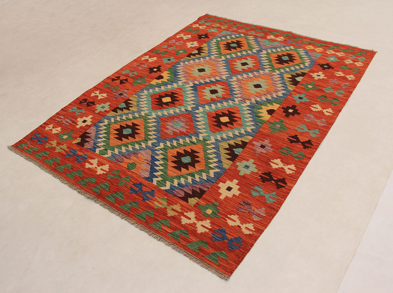 4' 6" x 6' 6 Multy Handmade Veggie Dye Kilim Rug Rectangular