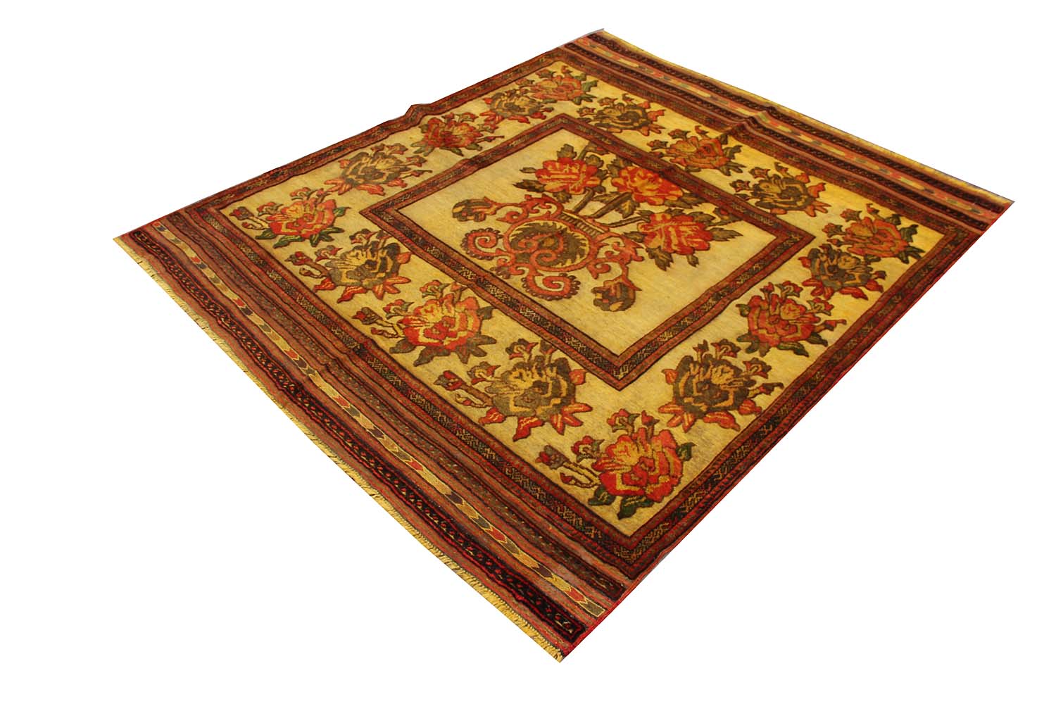 Yellow Handmade Berjista Afghan Rug Rectangular