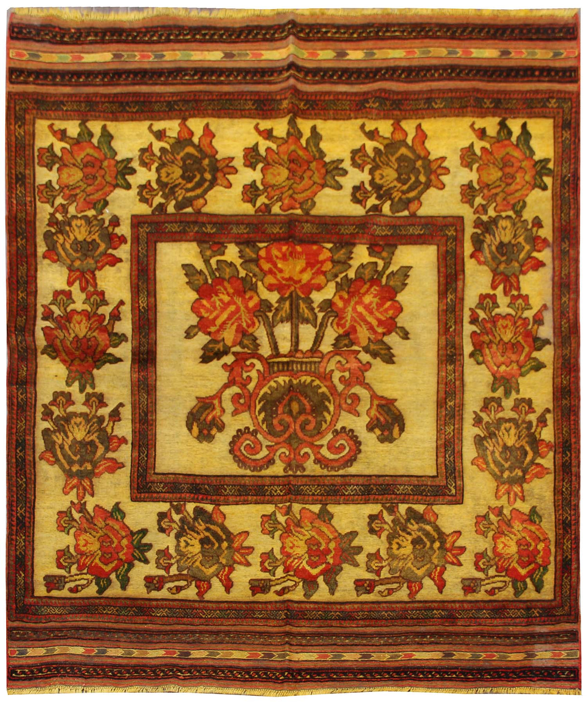Yellow Handmade Berjista Afghan Rug Rectangular
