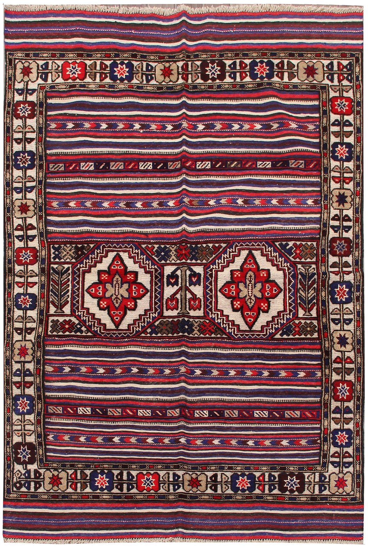 4' 6" x 6' 6 Multi Handmade Berjista Afghan Rug Rectangular