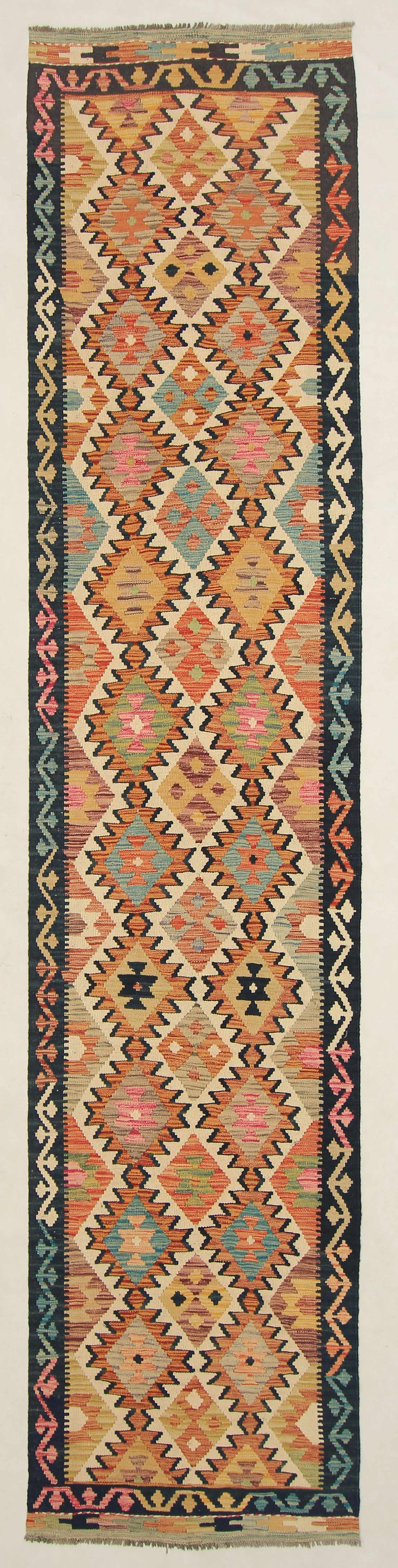 13' X 3' 3" Multy Handmade Veggie Dye Kilim Rug Runner