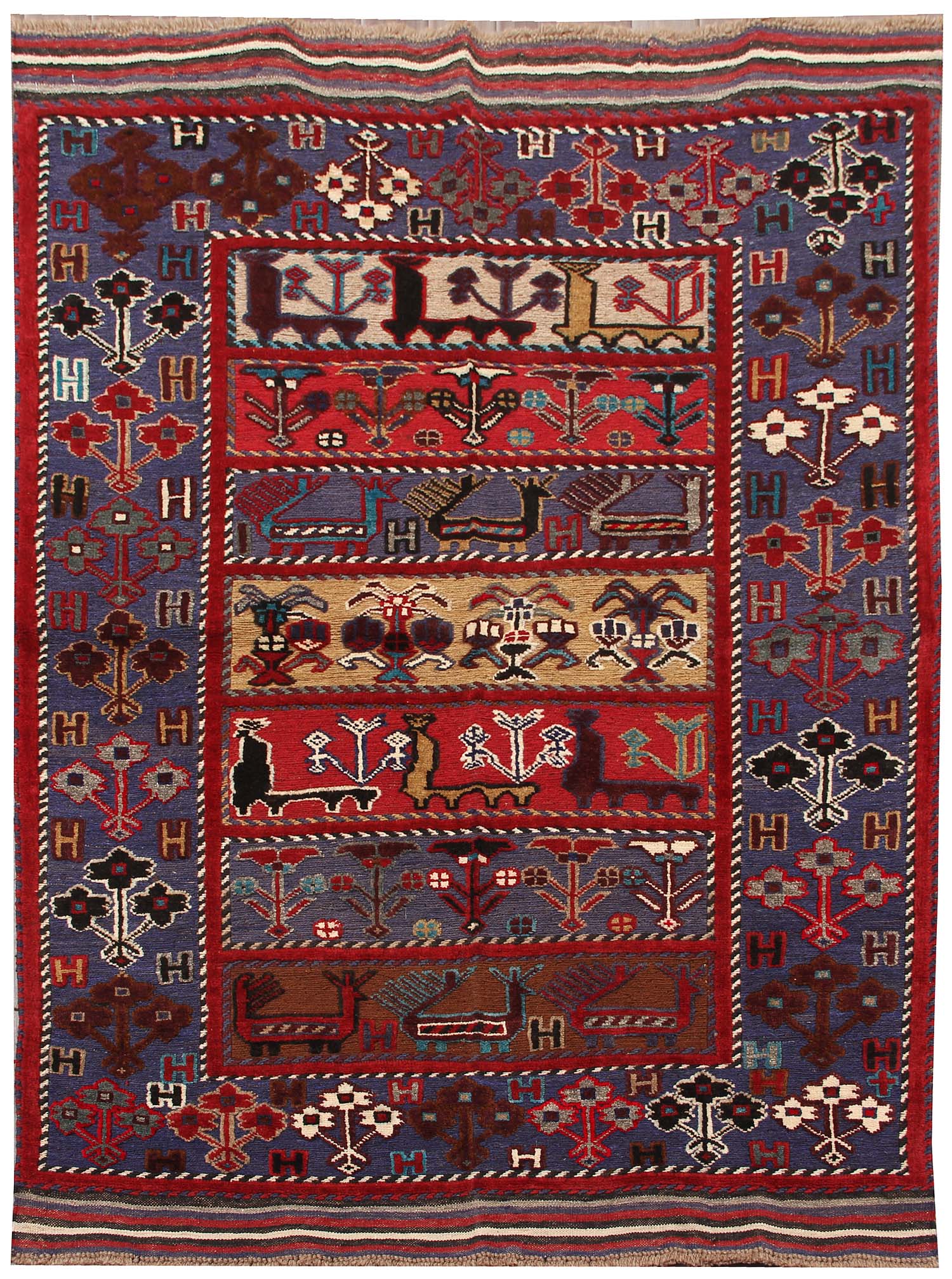 4' x 6' Multi Handmade Berjista Afghan Rug Rectangular