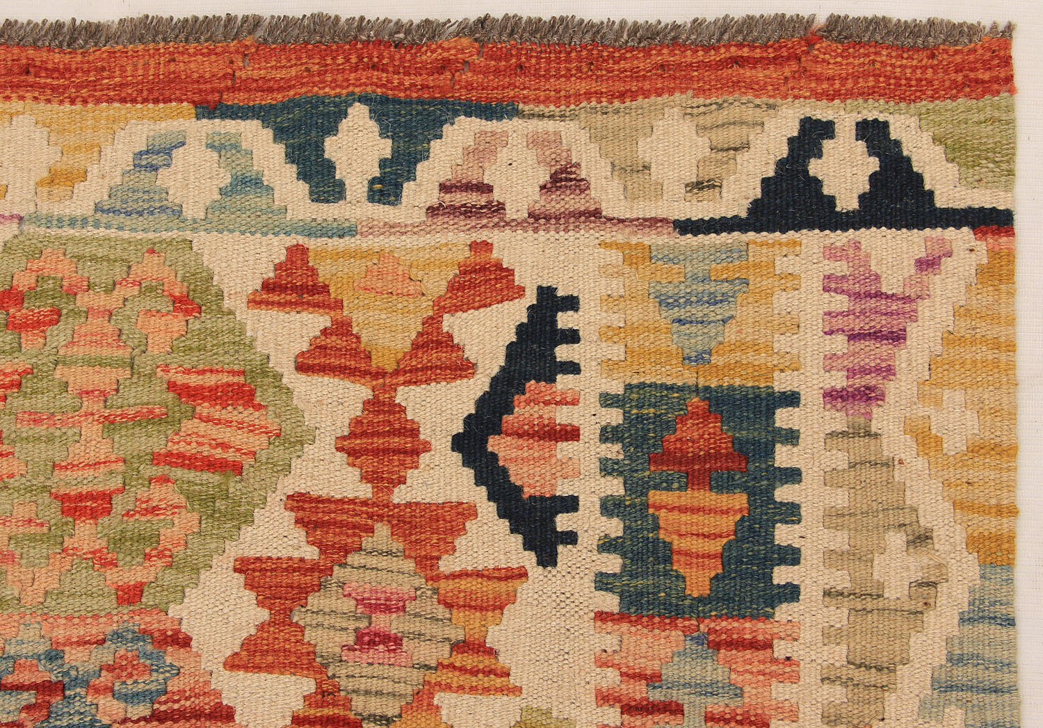 4' 6" x 6' 6 Ivory Handmade Pai Murgh Soumak Kilim Rug Rectangular
