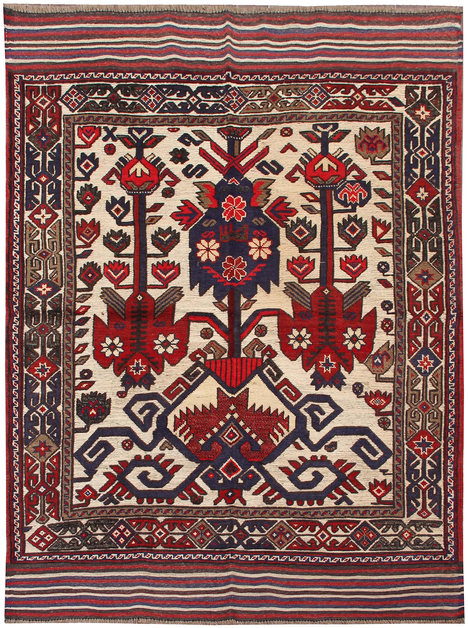 4' 6" x 6' 6 Ivory Handmade Berjista Afghan Rug Rectangular