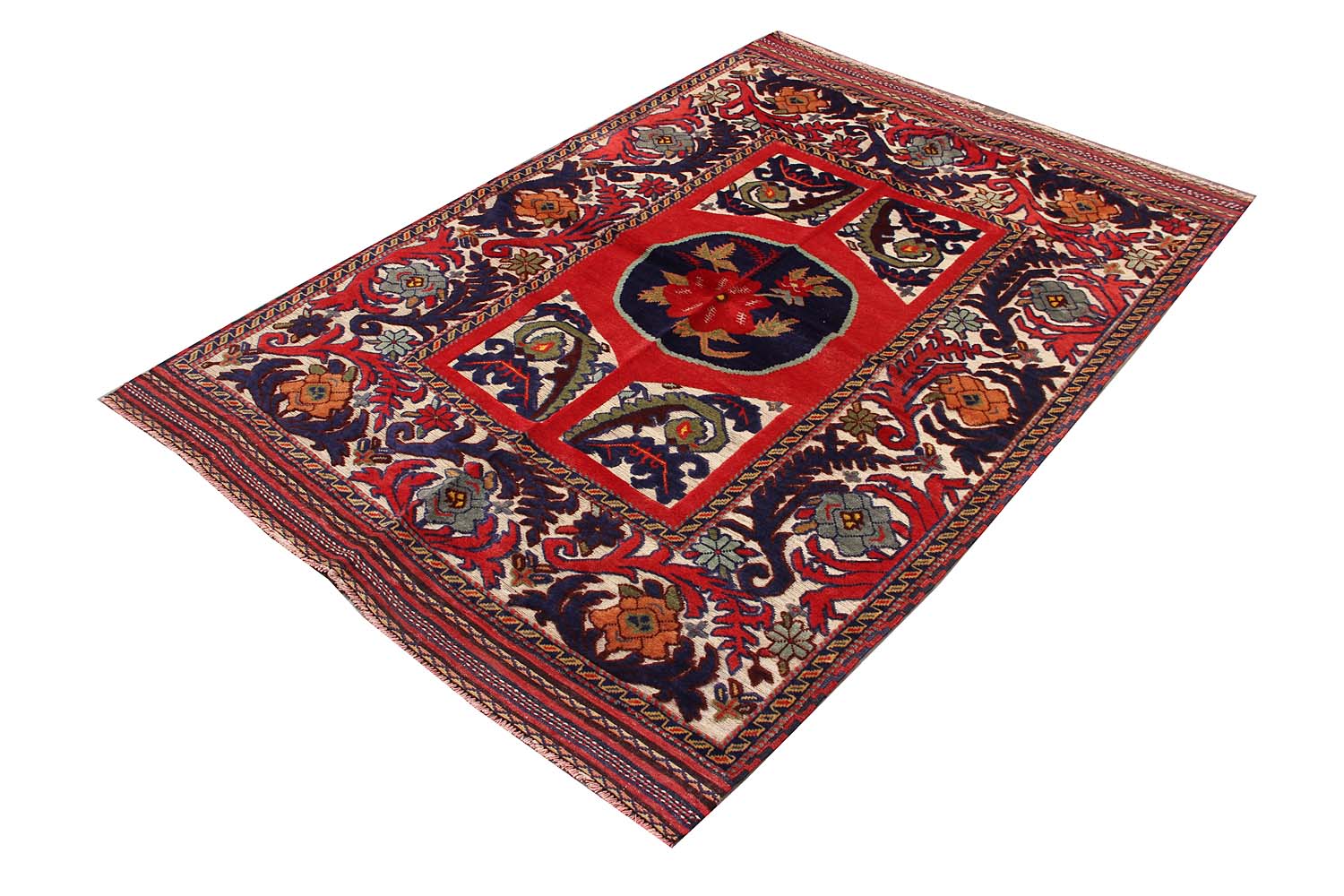 4' x 6' Red Handmade Berjista Afghan Rug Rectangular