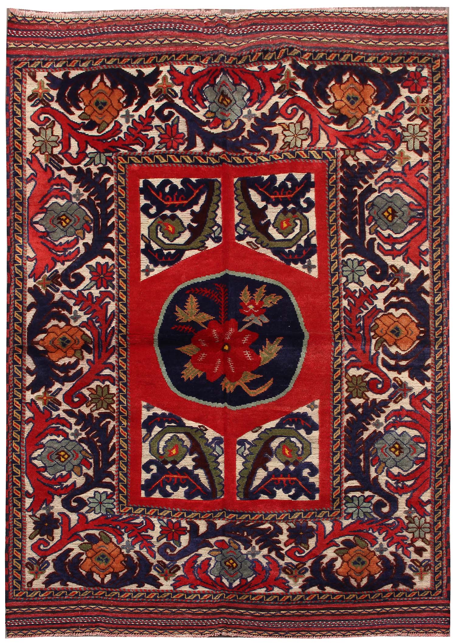 4' x 6' Red Handmade Berjista Afghan Rug Rectangular