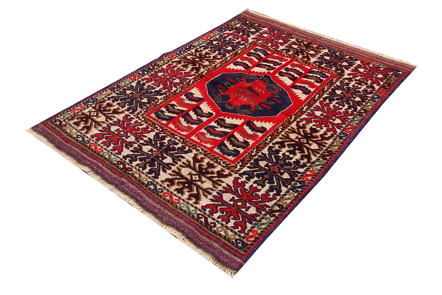 4' x 6' Red Handmade Berjista Afghan Rug Rectangular