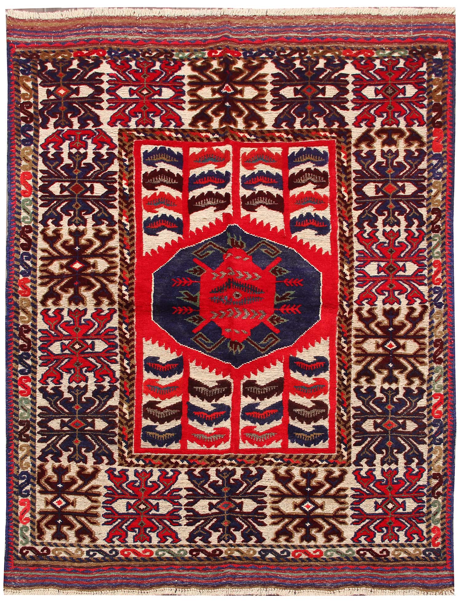 4' x 6' Red Handmade Berjista Afghan Rug Rectangular