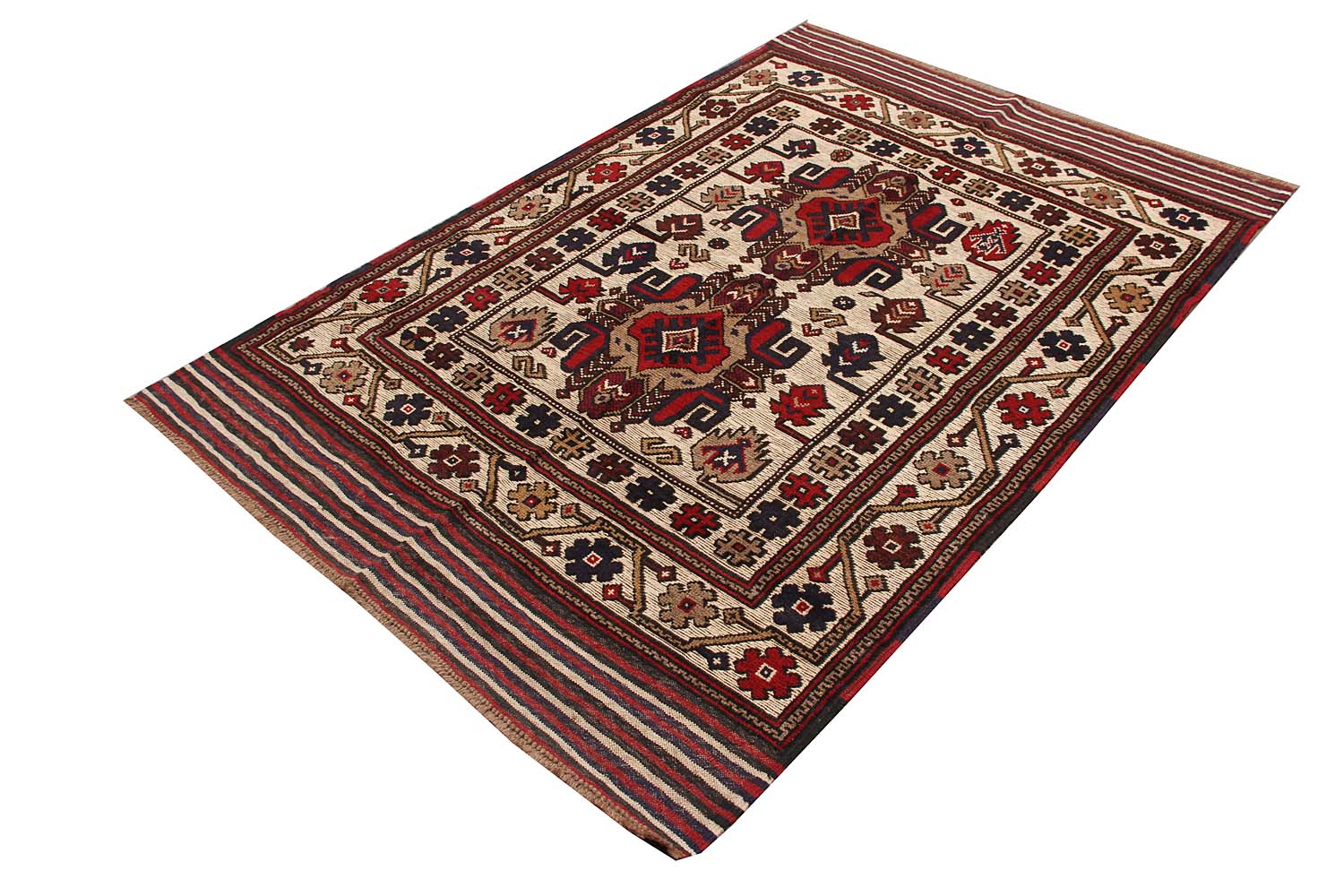 4' 6" x 6' 6 Ivory Handmade Berjista Afghan Rug Rectangular