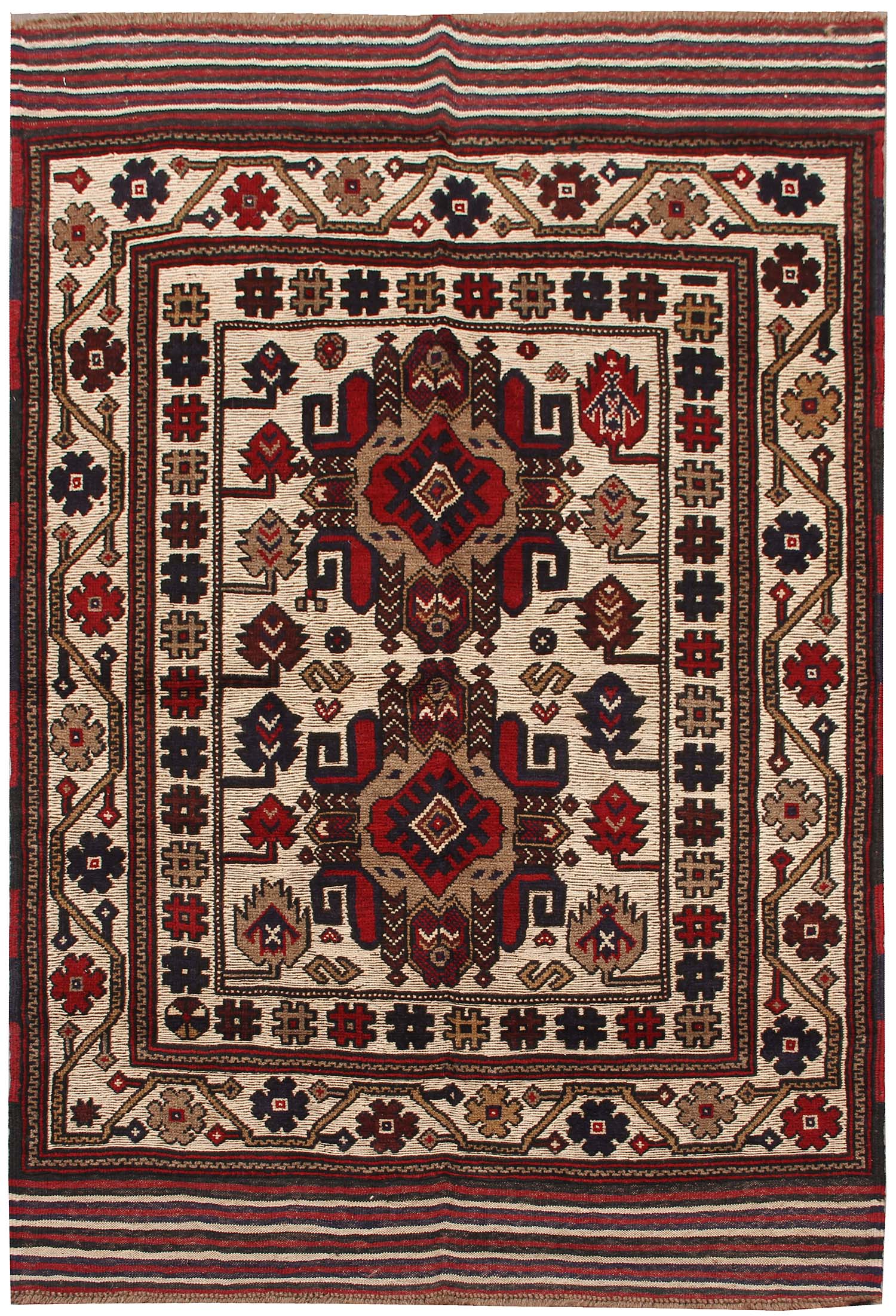 4' 6" x 6' 6 Ivory Handmade Berjista Afghan Rug Rectangular