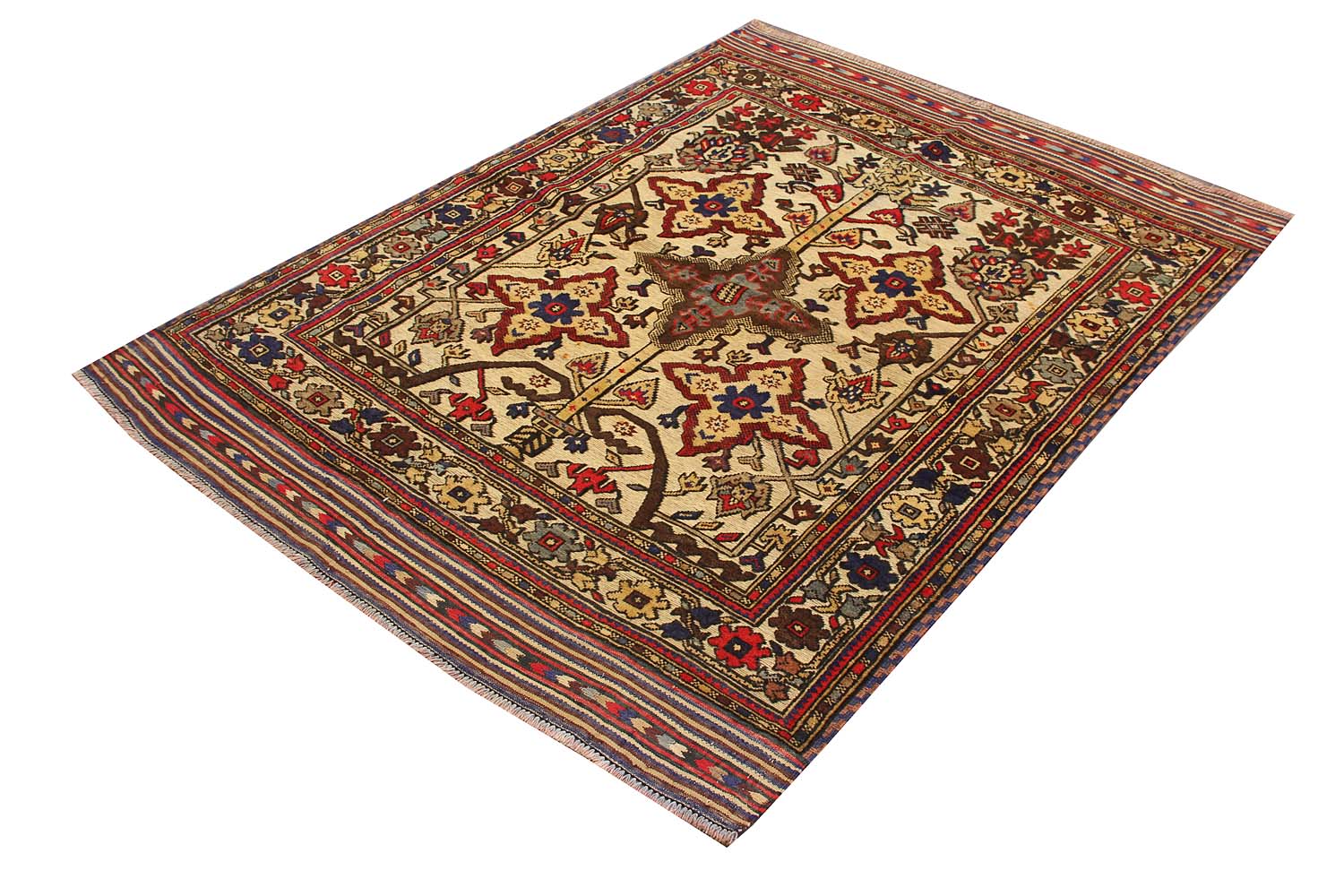 4' x 6' Ivory Handmade Berjista Afghan Rug Rectangular