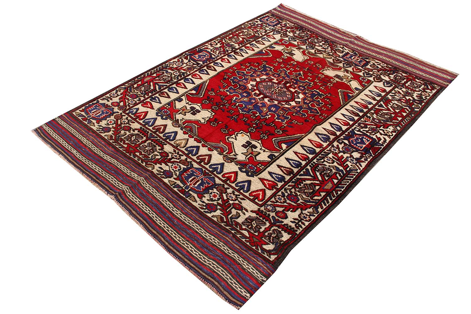 4' 6" x 6' 6 Red Handmade Berjista Afghan Rug Rectangular