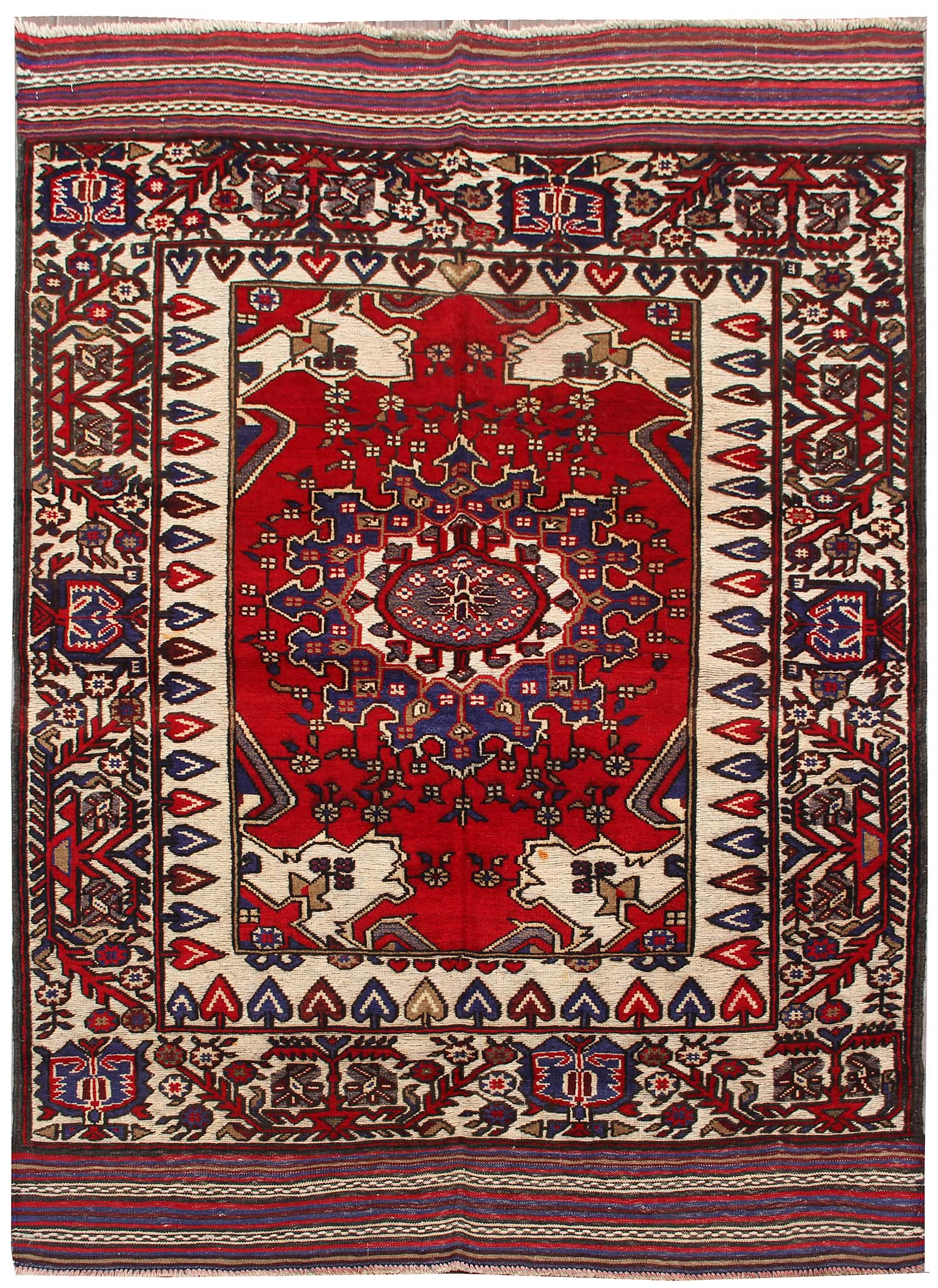4' 6" x 6' 6 Red Handmade Berjista Afghan Rug Rectangular