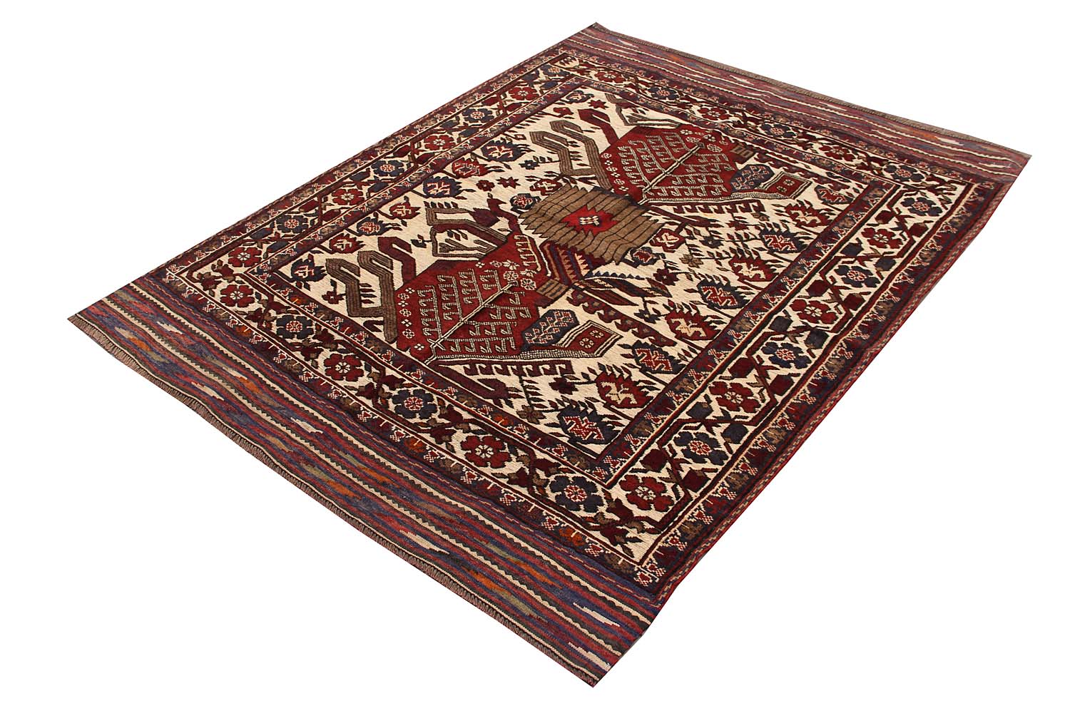 Ivory Handmade Berjista Afghan Rug Rectangular
