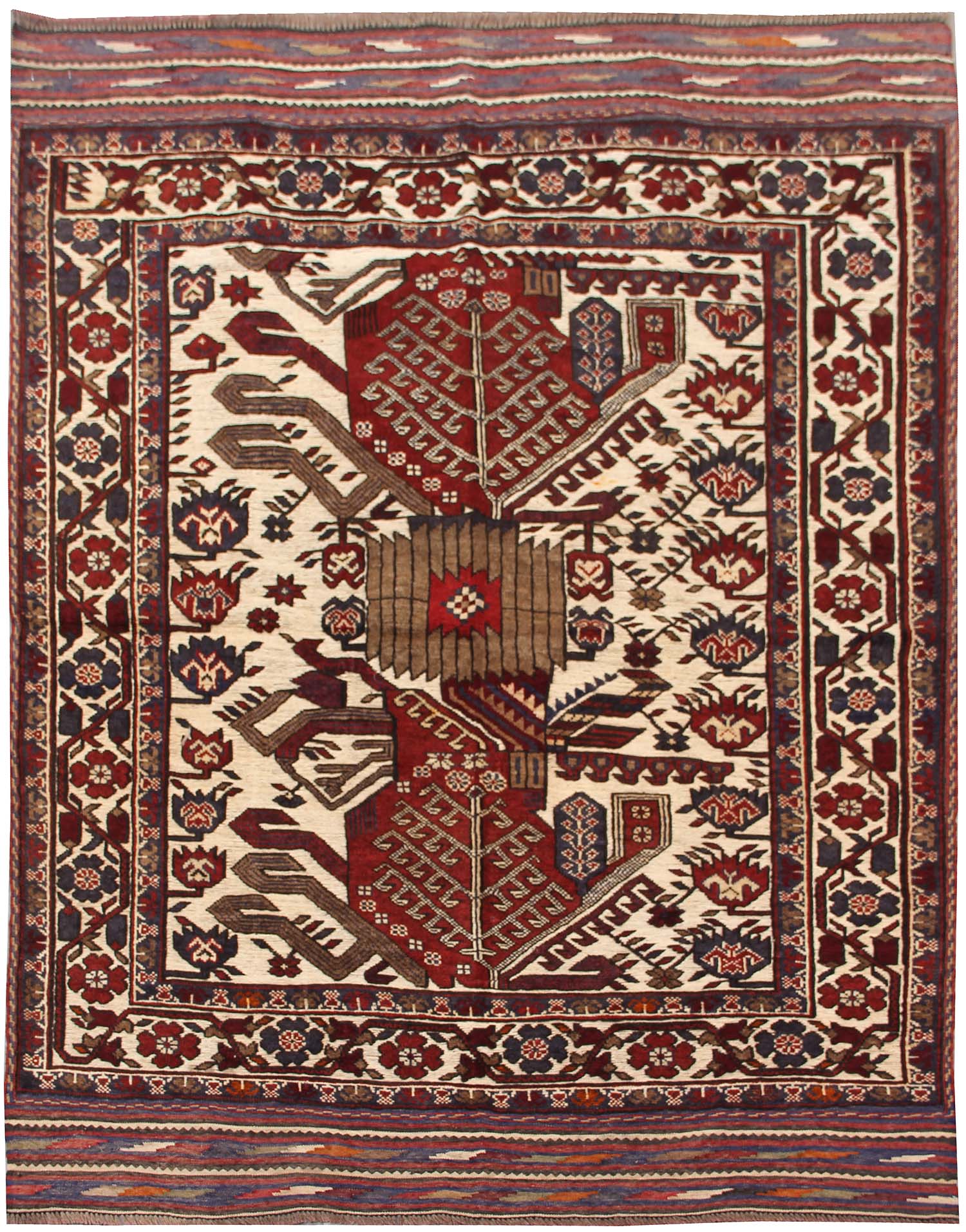 Ivory Handmade Berjista Afghan Rug Rectangular