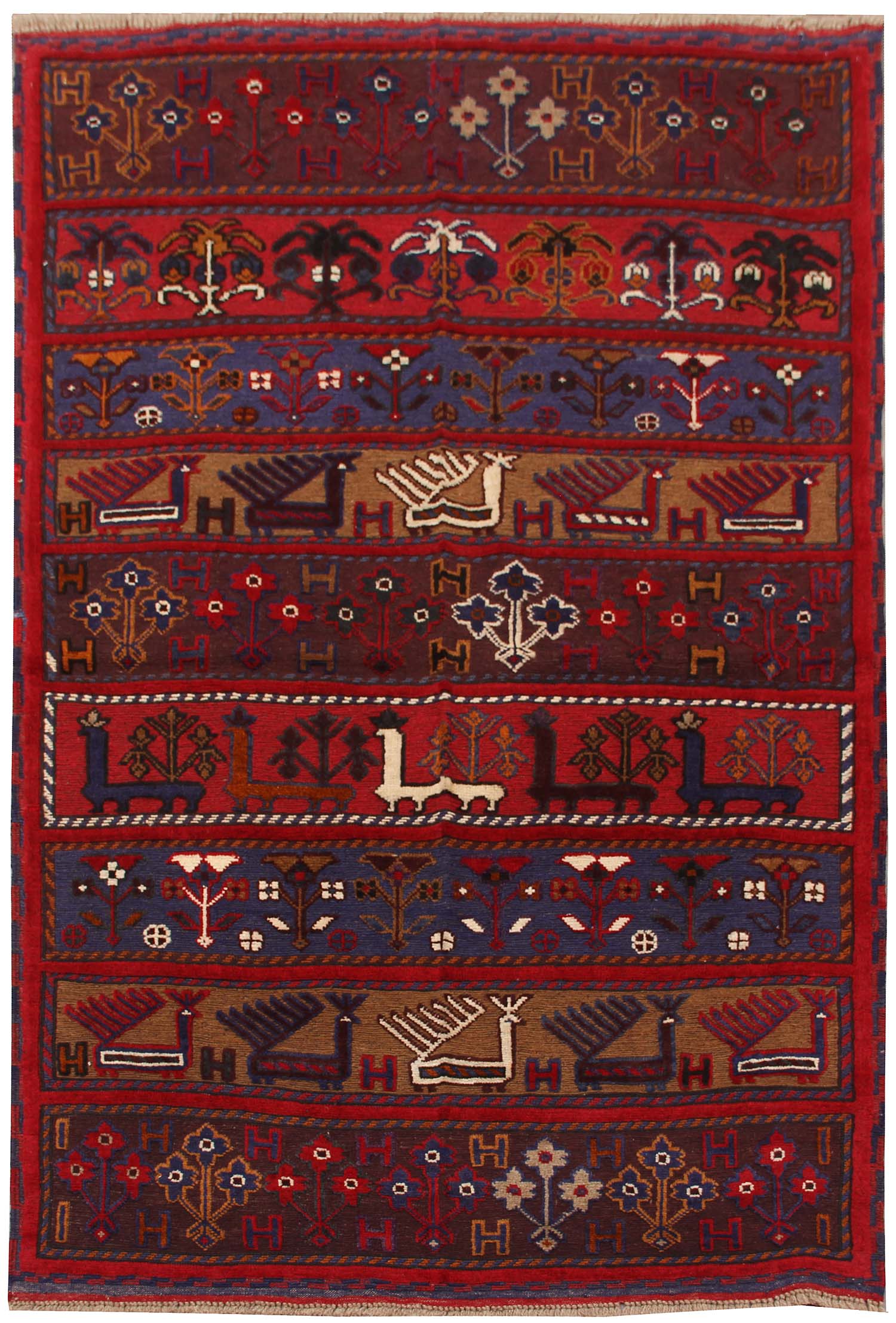 4' 6" x 6' 6 Multi Handmade Berjista Afghan Rug Rectangular