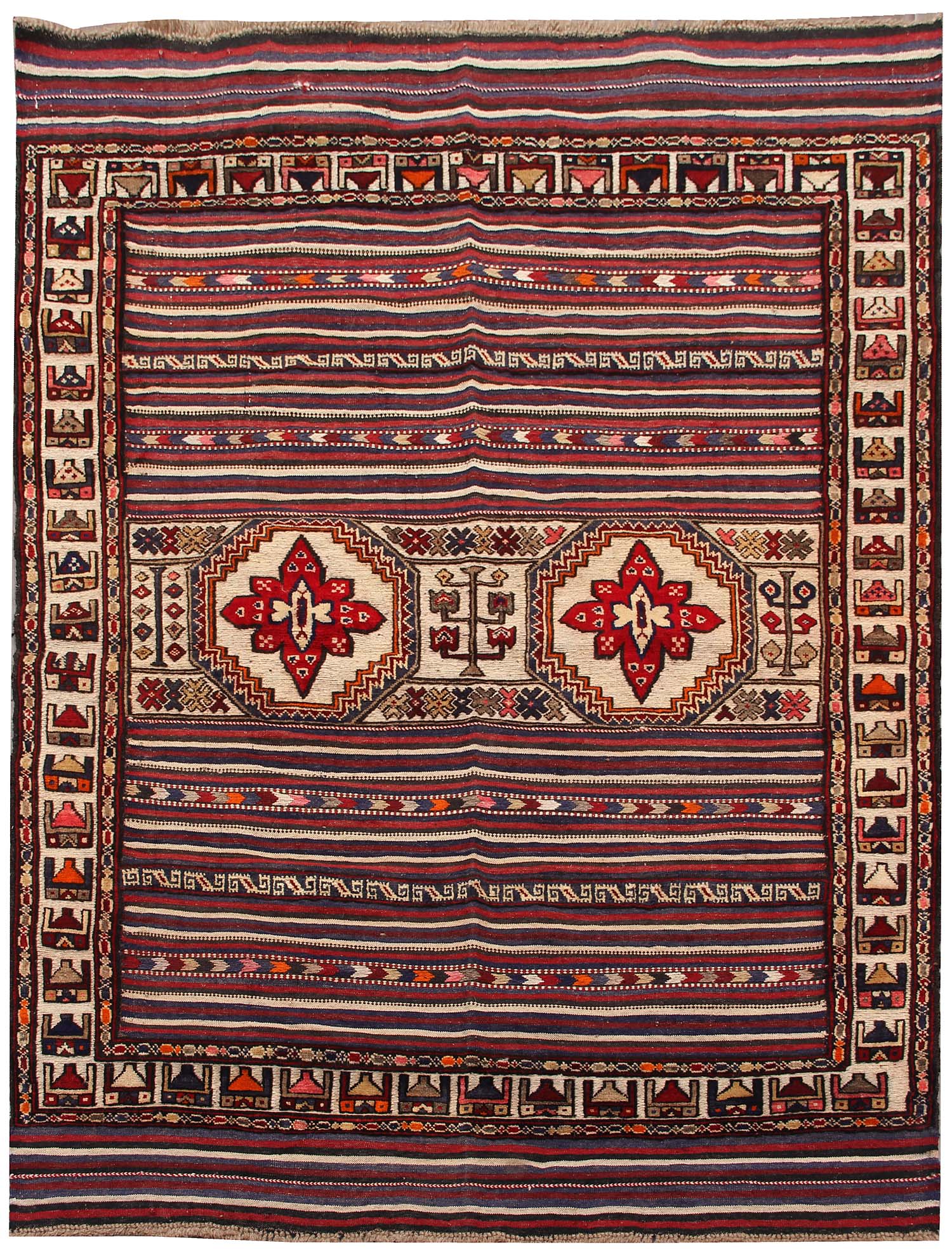 4' x 6' Multi Handmade Berjista Afghan Rug Rectangular