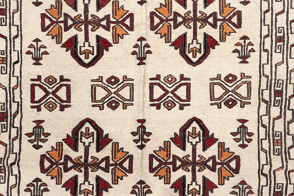4' 6" x 6' 6 Ivory Handmade Pai Murgh Soumak Kilim Rug Rectangular