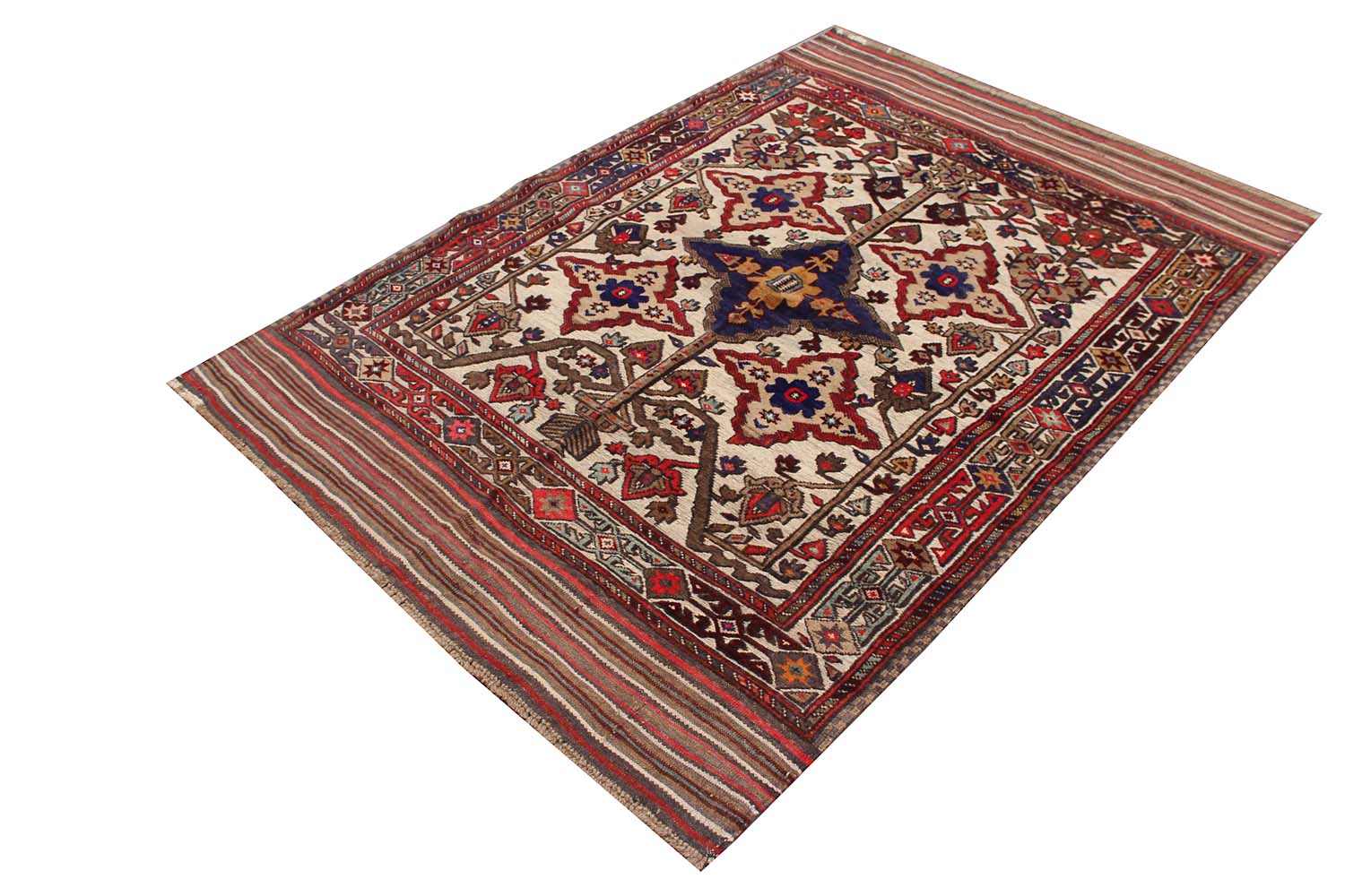 4' 6" x 6' 6 Ivory Handmade Berjista Afghan Rug Rectangular