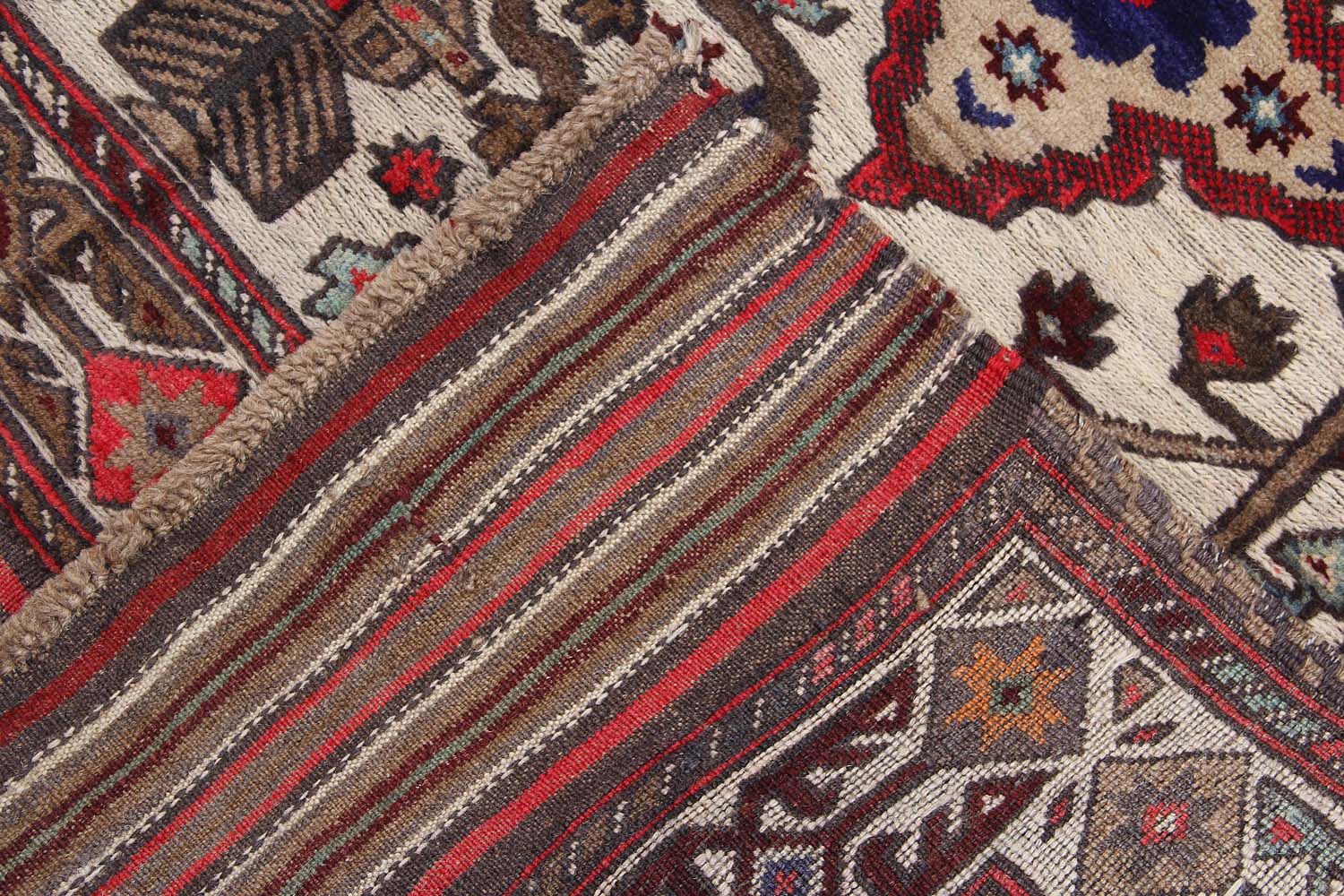 4' 6" x 6' 6 Ivory Handmade Berjista Afghan Rug Rectangular