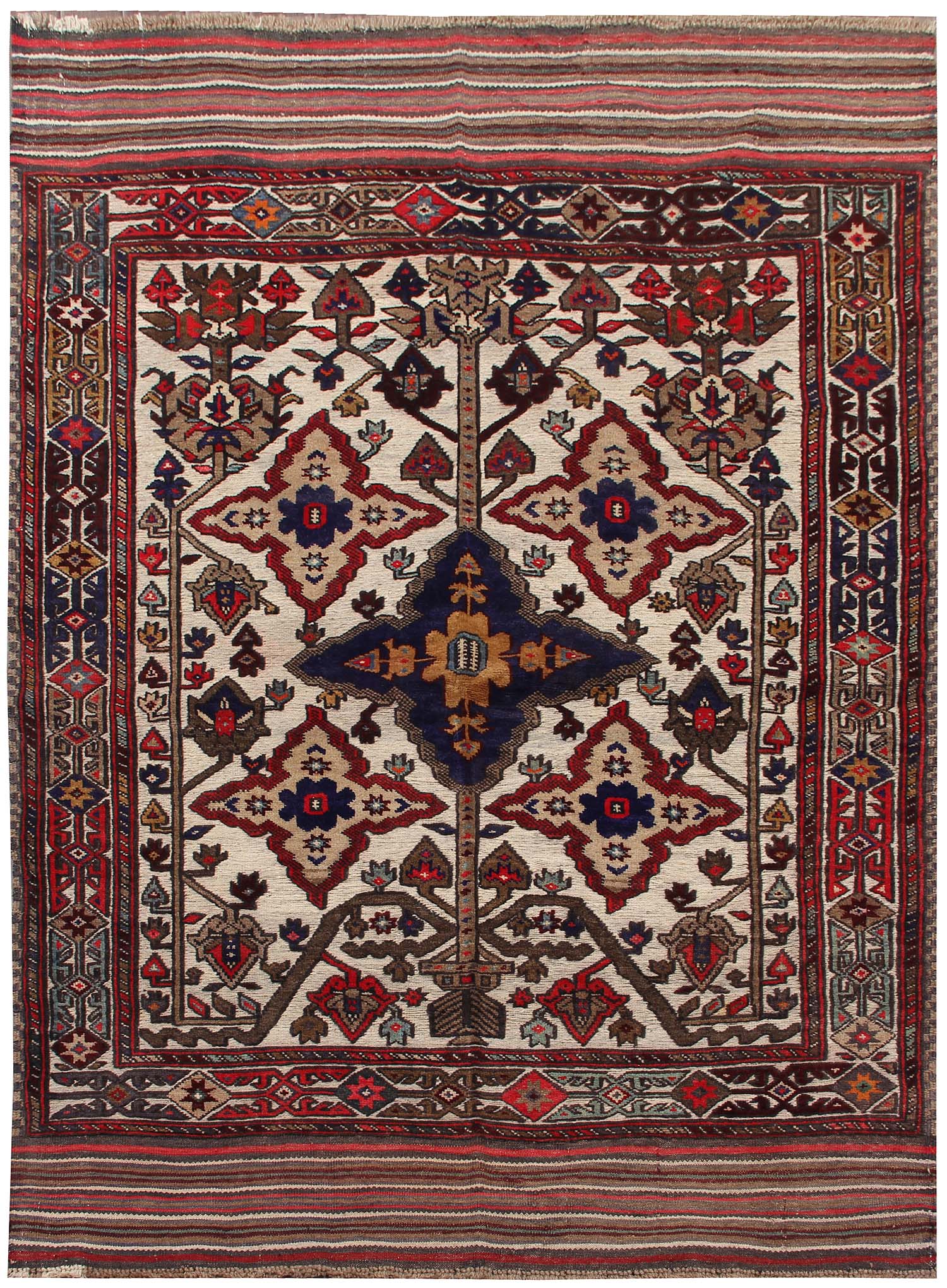 4' 6" x 6' 6 Ivory Handmade Berjista Afghan Rug Rectangular