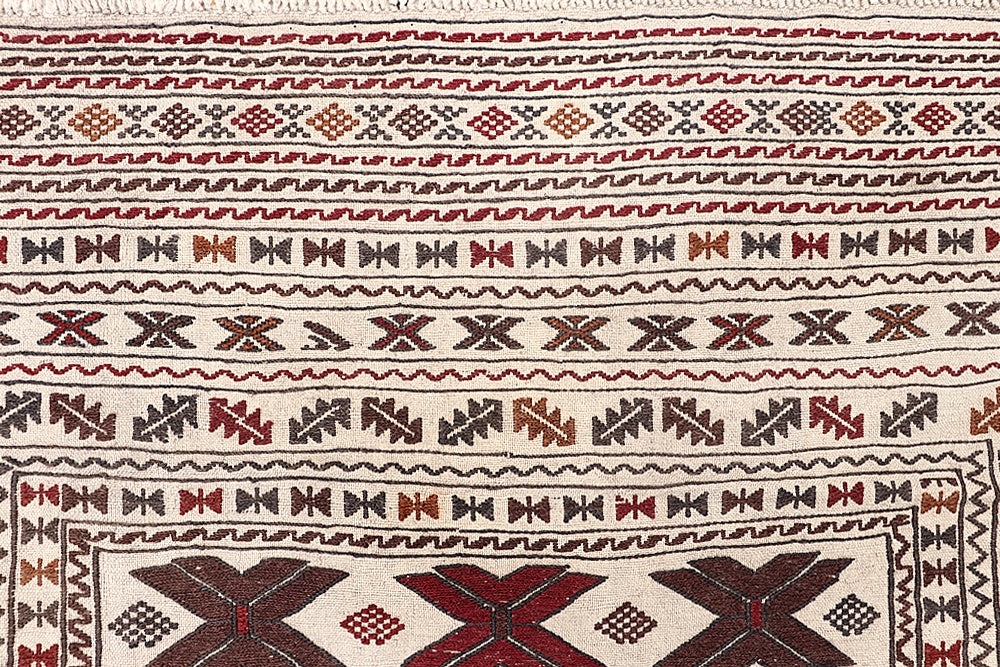 4' 6" x 6' 6 Ivory Handmade Pai Murgh Soumak Kilim Rug Rectangular