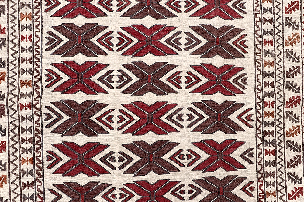 4' 6" x 6' 6 Ivory Handmade Pai Murgh Soumak Kilim Rug Rectangular