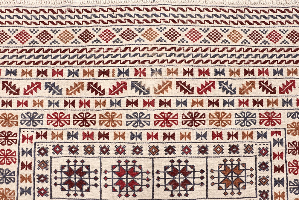 4' 6" x 6' 6 Ivory Handmade Pai Murgh Soumak Kilim Rug Rectangular