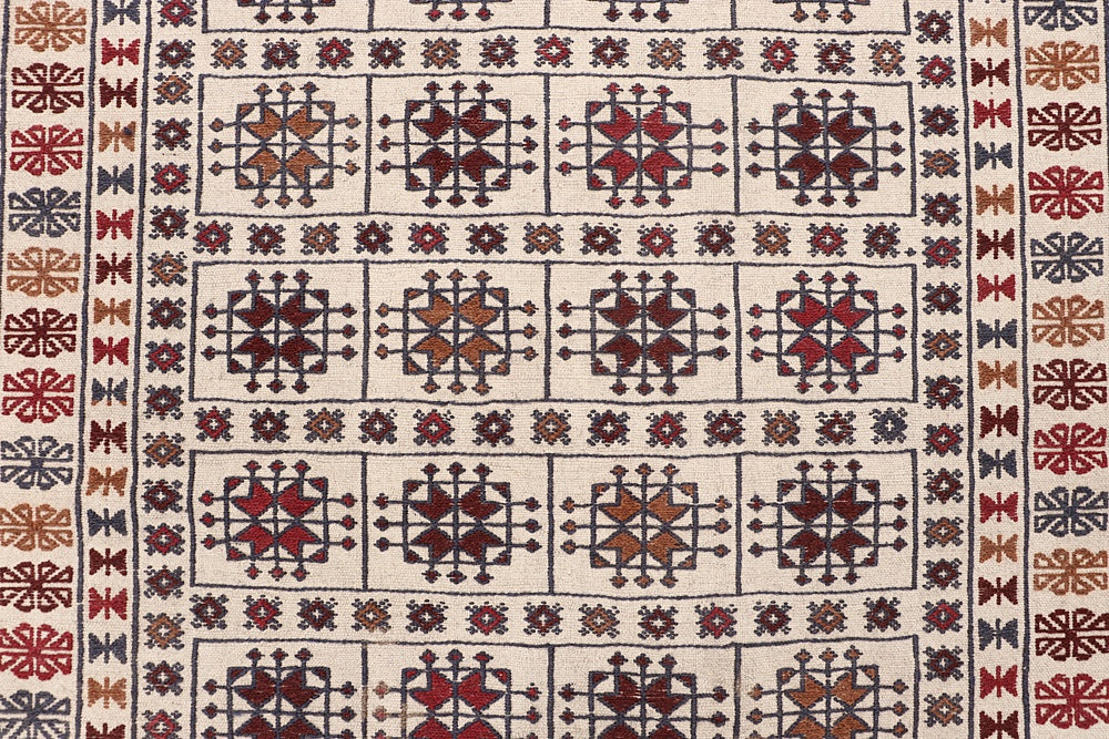 4' 6" x 6' 6 Ivory Handmade Pai Murgh Soumak Kilim Rug Rectangular