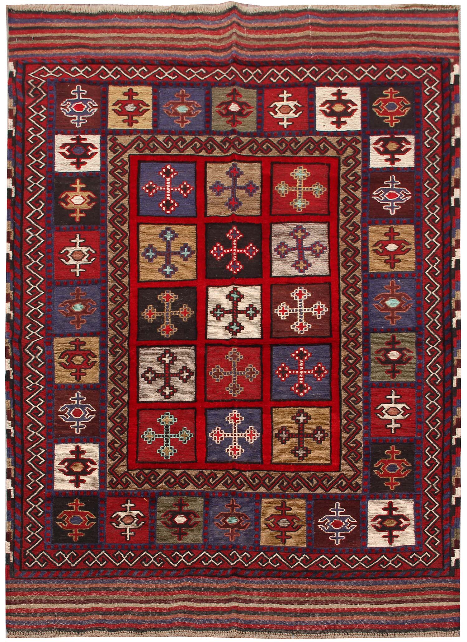 4' 6" x 6' 6 Multi Handmade Berjista Afghan Rug Rectangular
