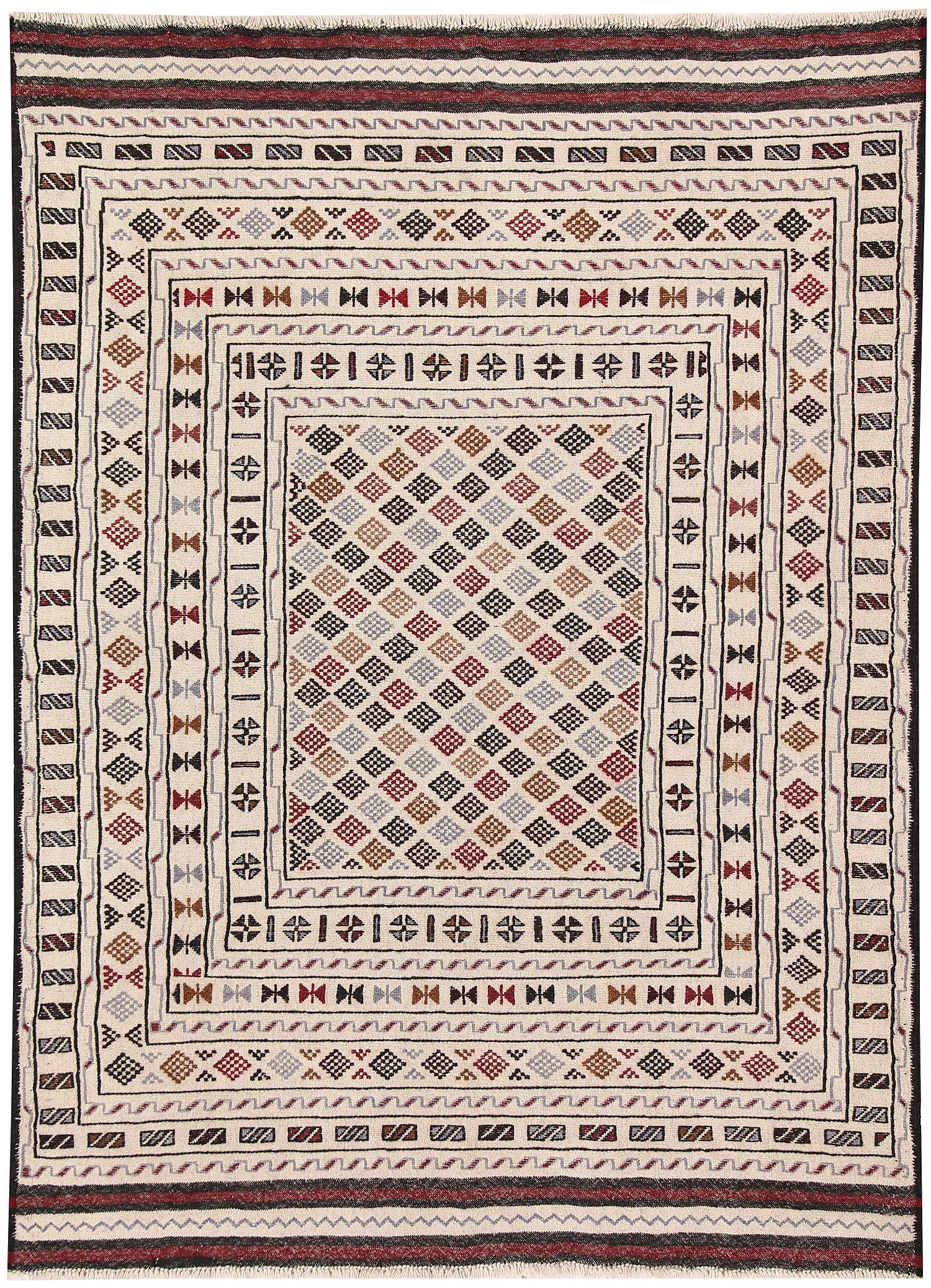 4' x 6' Ivory Handmade Pai Murgh Soumak Kilim Rug Rectangular