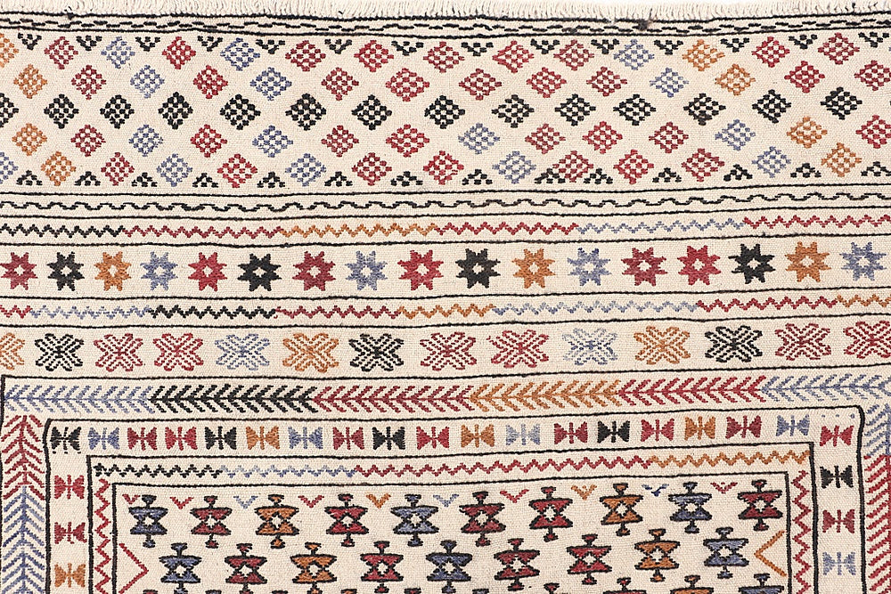 4' x 6' Ivory Handmade Pai Murgh Soumak Kilim Rug Rectangular
