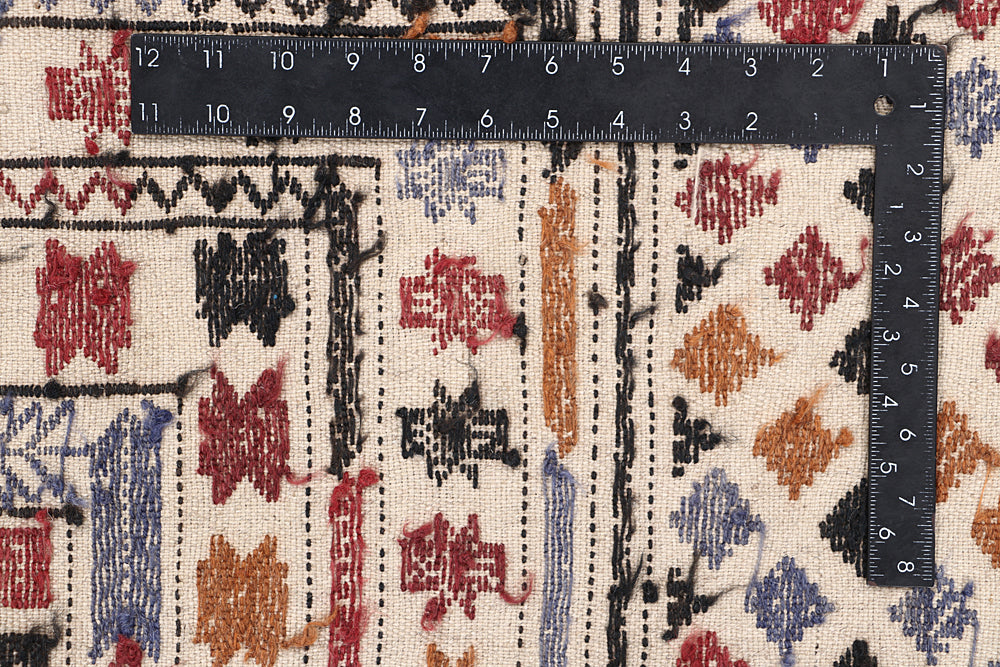 4' x 6' Ivory Handmade Pai Murgh Soumak Kilim Rug Rectangular