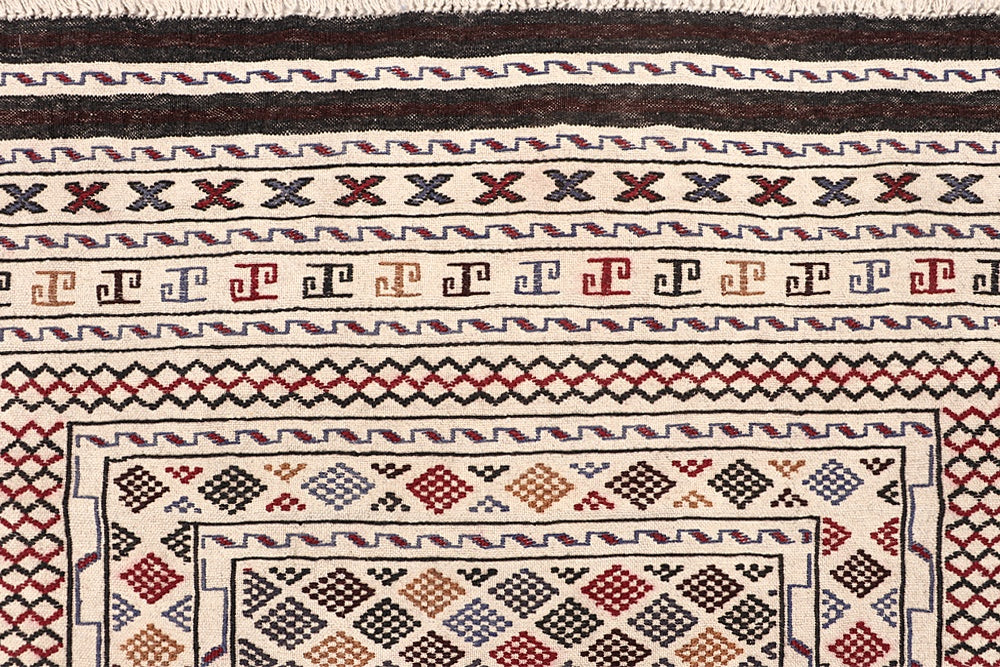 4' x 6' Ivory Handmade Pai Murgh Soumak Kilim Rug Rectangular