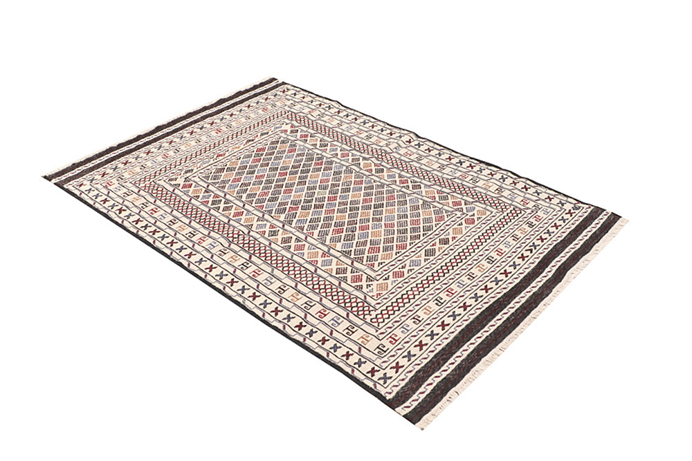 4' x 6' Ivory Handmade Pai Murgh Soumak Kilim Rug Rectangular