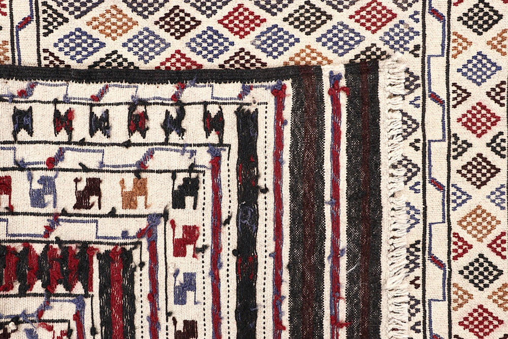 4' x 6' Ivory Handmade Pai Murgh Soumak Kilim Rug Rectangular