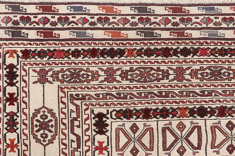 Ivory Handmade Pai Murgh Soumak Kilim Rug Rectangular