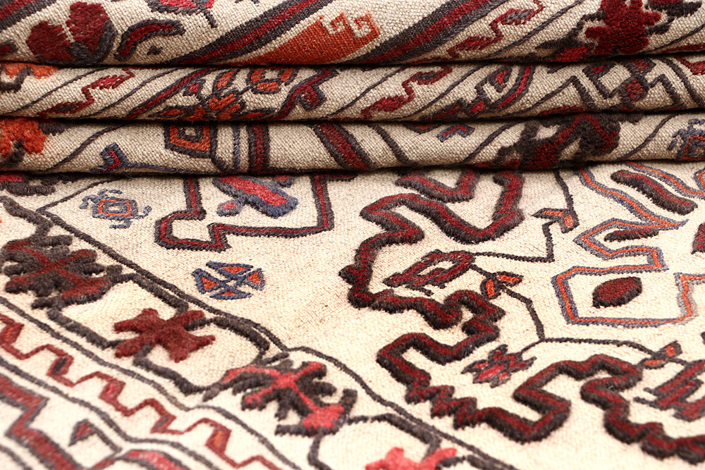 Ivory Handmade Pai Murgh Soumak Kilim Rug Rectangular