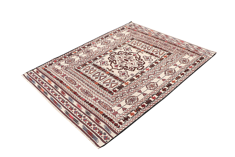 Ivory Handmade Pai Murgh Soumak Kilim Rug Rectangular