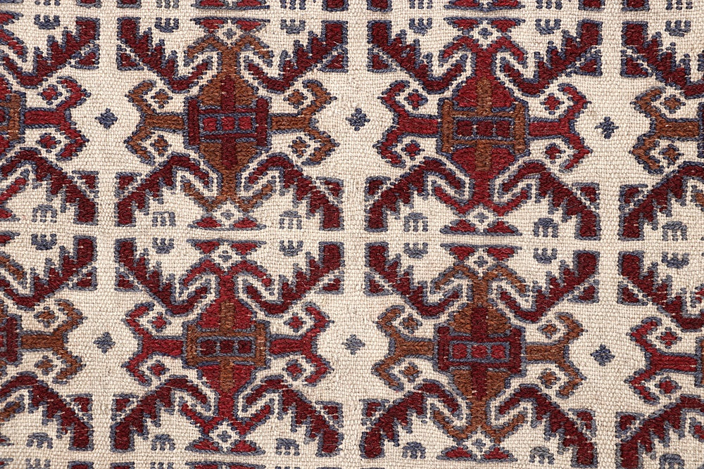 Ivory Handmade Pai Murgh Soumak Kilim Rug Rectangular