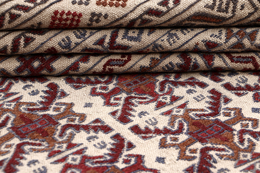 Ivory Handmade Pai Murgh Soumak Kilim Rug Rectangular