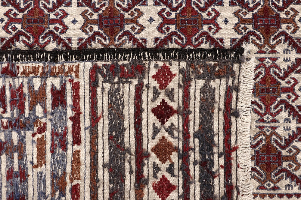 Ivory Handmade Pai Murgh Soumak Kilim Rug Rectangular