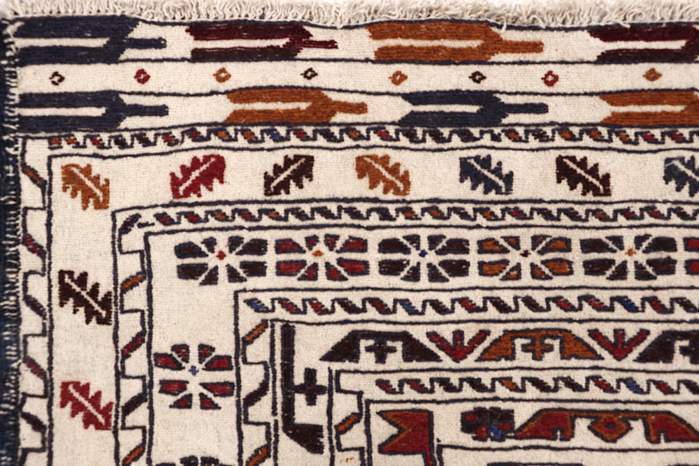 Ivory Handmade Pai Murgh Soumak Kilim Rug Rectangular