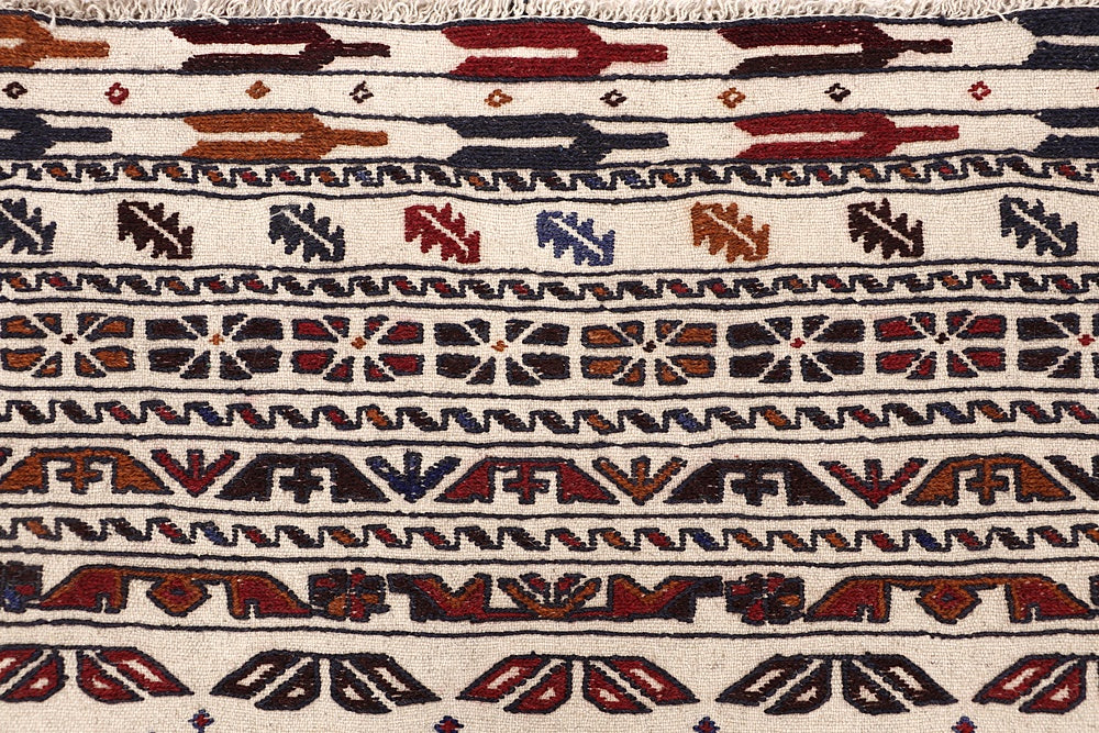 Ivory Handmade Pai Murgh Soumak Kilim Rug Rectangular