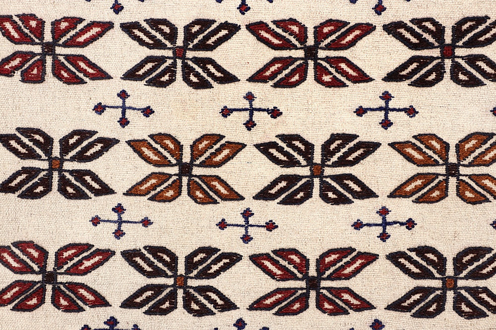 Ivory Handmade Pai Murgh Soumak Kilim Rug Rectangular