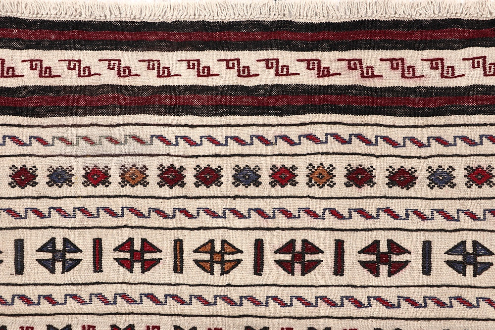 4' x 6' Ivory Handmade Pai Murgh Soumak Kilim Rug Rectangular